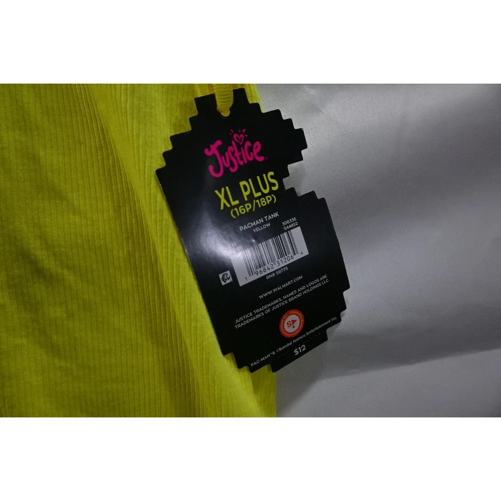 Justice Pac Man Tank Top Yellow Ribbed Graphic Sleeveless XL Plus Girls NWT